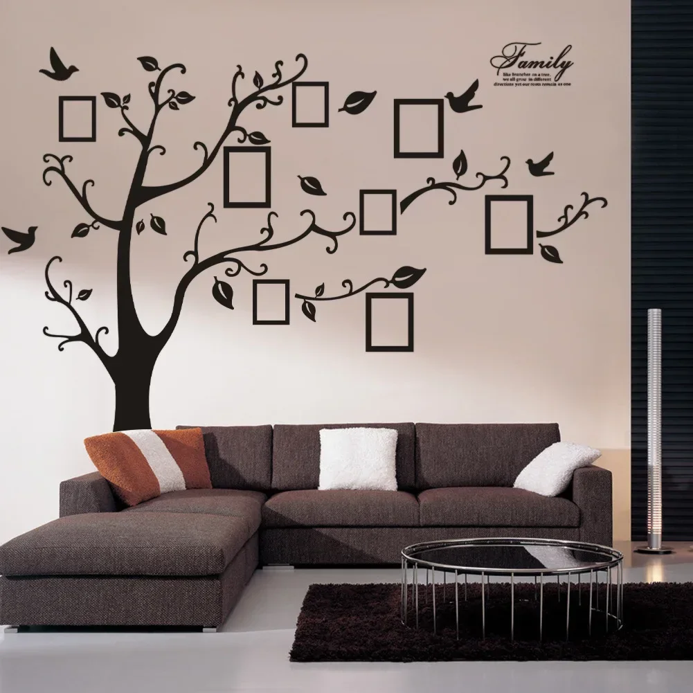 Large 250*180cm/99*71in Black 3D DIY Photo Tree PVC Wall Decals/Adhesive Family Wall Stickers Mural Art Home Decor