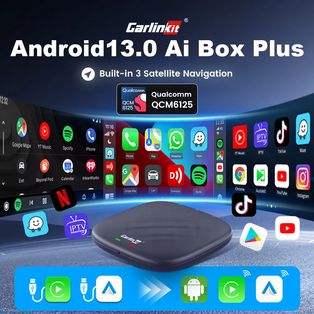 Carlinkit Plus Carplay Ai Box 8GB 128GB Qcm6125 8 Core CarPlay Android Auto Wireless للتلفزيون عبر الإنترنت Netfilx Youtube IPTV