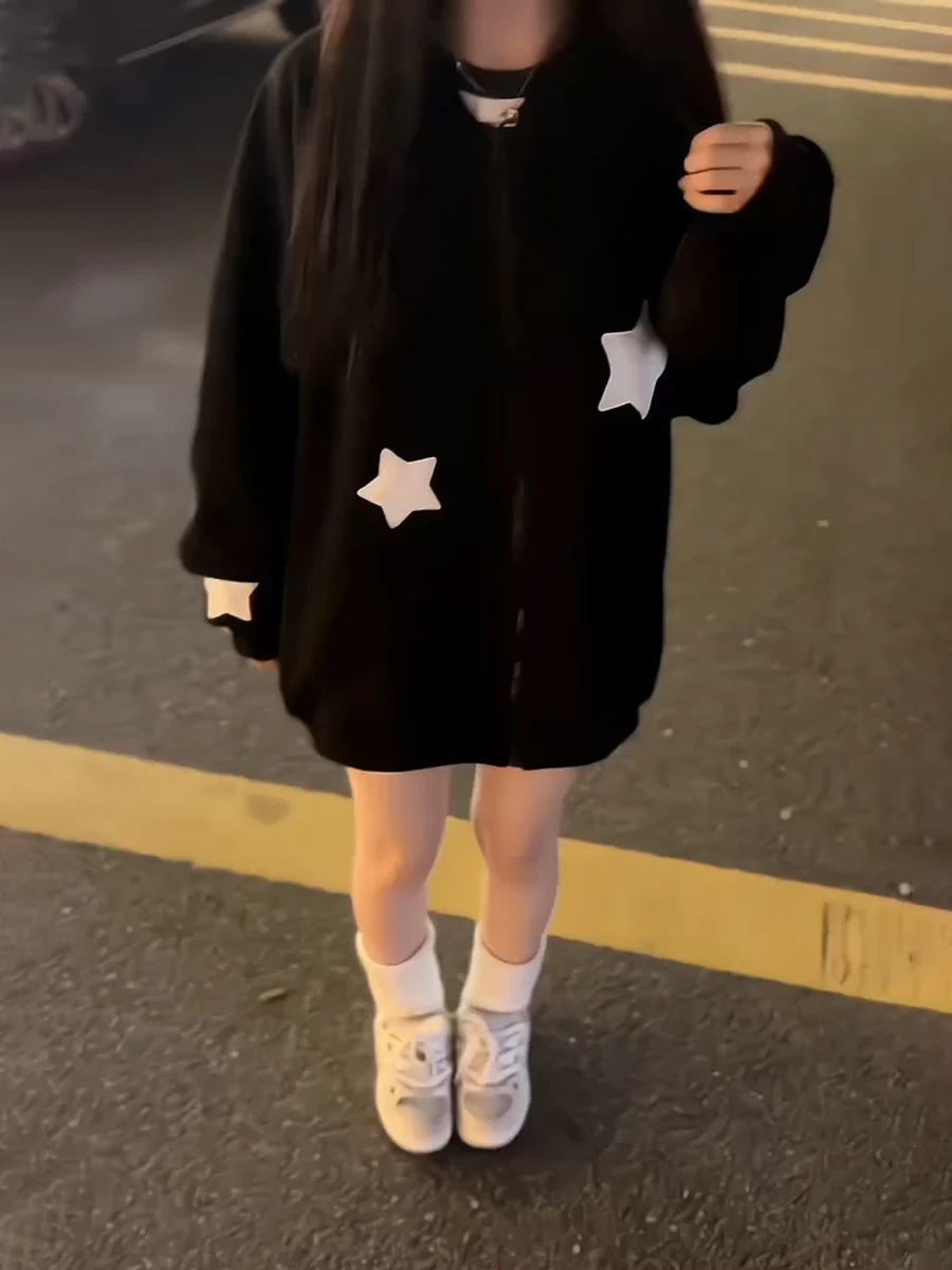 American Sle Sweet Angel Wings Sweatirt Women's Autumn Winter Loose High Street Embroidery Zipper Coat for Small Figures