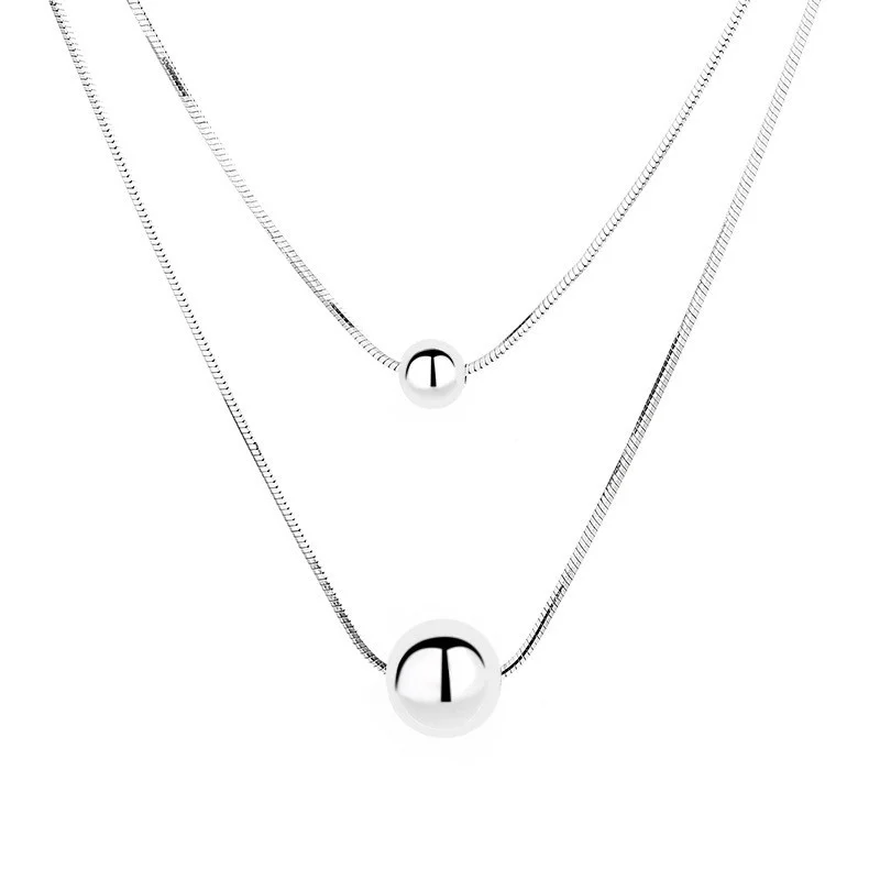 

343FL ZFSILVER Fashion Silver 925 Retro Luxury Simple Snake Double Chain Ball Necklace Women Charm Jewelry Accessories Match-all