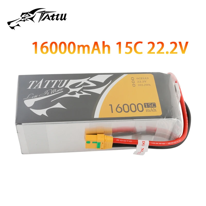 

Обновленный аккумулятор TATTU 22,2 в 16000 мАч 15C LiPo с разъемом XT90S/EC5/XT150 для радиоуправляемого вертолета квадрокоптера FPV гоночного дрона