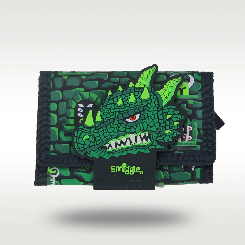 

Australia Smiggle Original Children's Wallet Cute Boys Card Holder Three Fold Bags Green Primitive Dragon 5 Inches