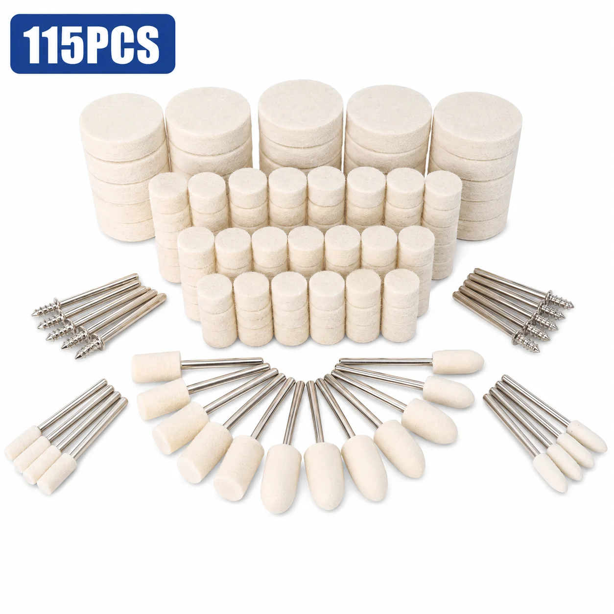 115-teiliges Polier- und Schleifrad-Set für Dremel, 1/8-Zoll-Schaft Rotationswerkzeug-Polierset für Metall, Holz und Schmuck