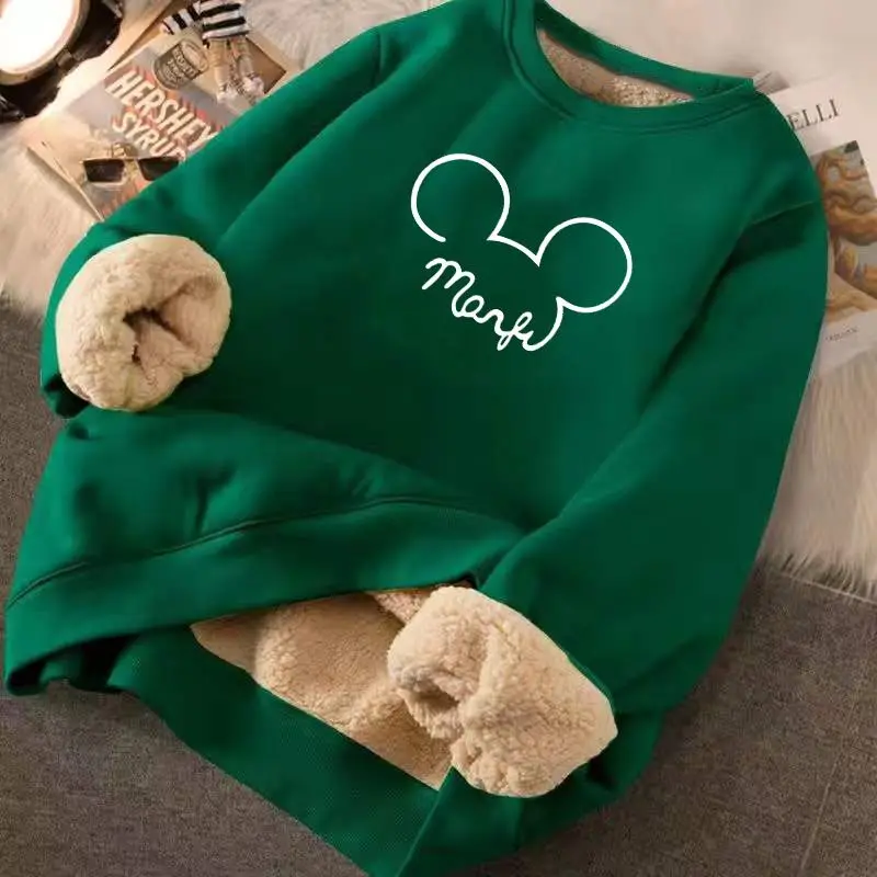 Print Hoodies Casual Cartoon O Neck Velvet Cashmere Soft Warm Sportwear Sweatshirt Female Fleece Ladies Streetwear Tops Clothes 2