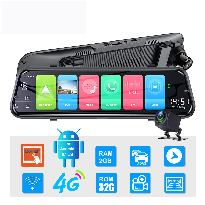 4GAndroidRearviewMirrorCarDVR10HD1080PGPSWIFIADASDashCam