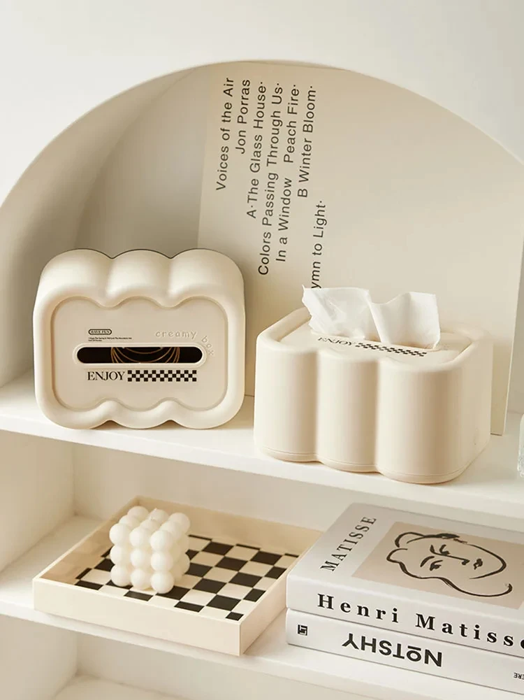 

Caja de pañuelos INS Cream Wind para sala de estar, caja de almacenamiento de algodón de azúcar de alta gama, ligera, de lujo, c