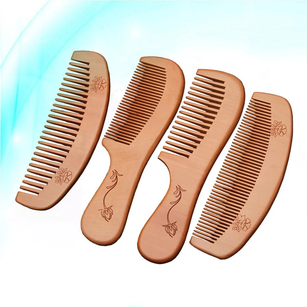

4 Pcs Scalp Massage Comb Anti-static Pocket Combs Hair Wood Wooden Peach Fine Tooth