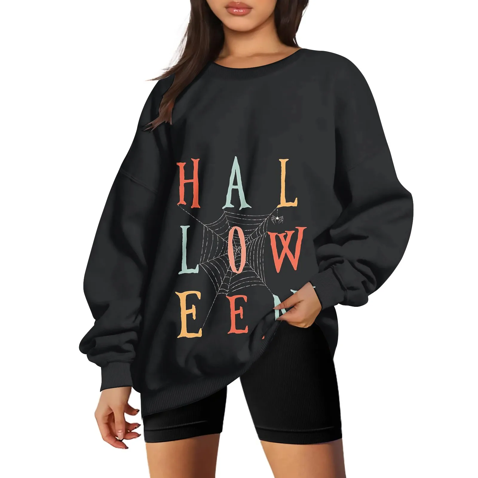 

Fashion Women Sweaters 2023 Autumn Winter Casual Long Sleeve Shirt Crew-Neck Halloween Print Hoodie Top топ женский مجموعات بانت