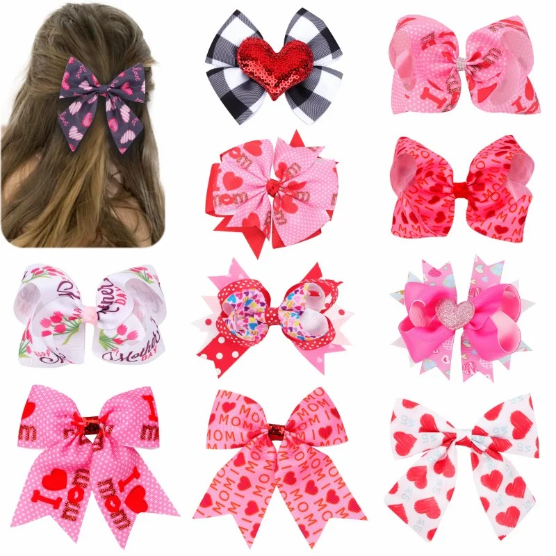 

Cute Bows Hair Clips Sweet Heart Print Hairpins For Women Girls Hairgrips Barrettes Valentine's Day Headwear Hair Accessories