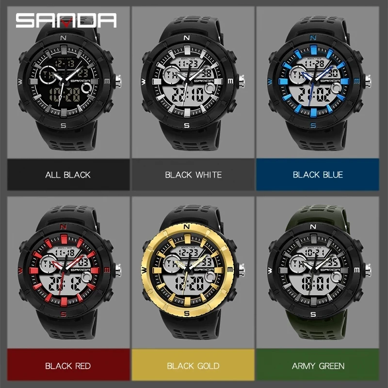 SANDA Brand Sports Chronograph For Men Quartz Watch Multifunctional Sports 5ATM Waterproof LED Luminous Display Male Clock 776