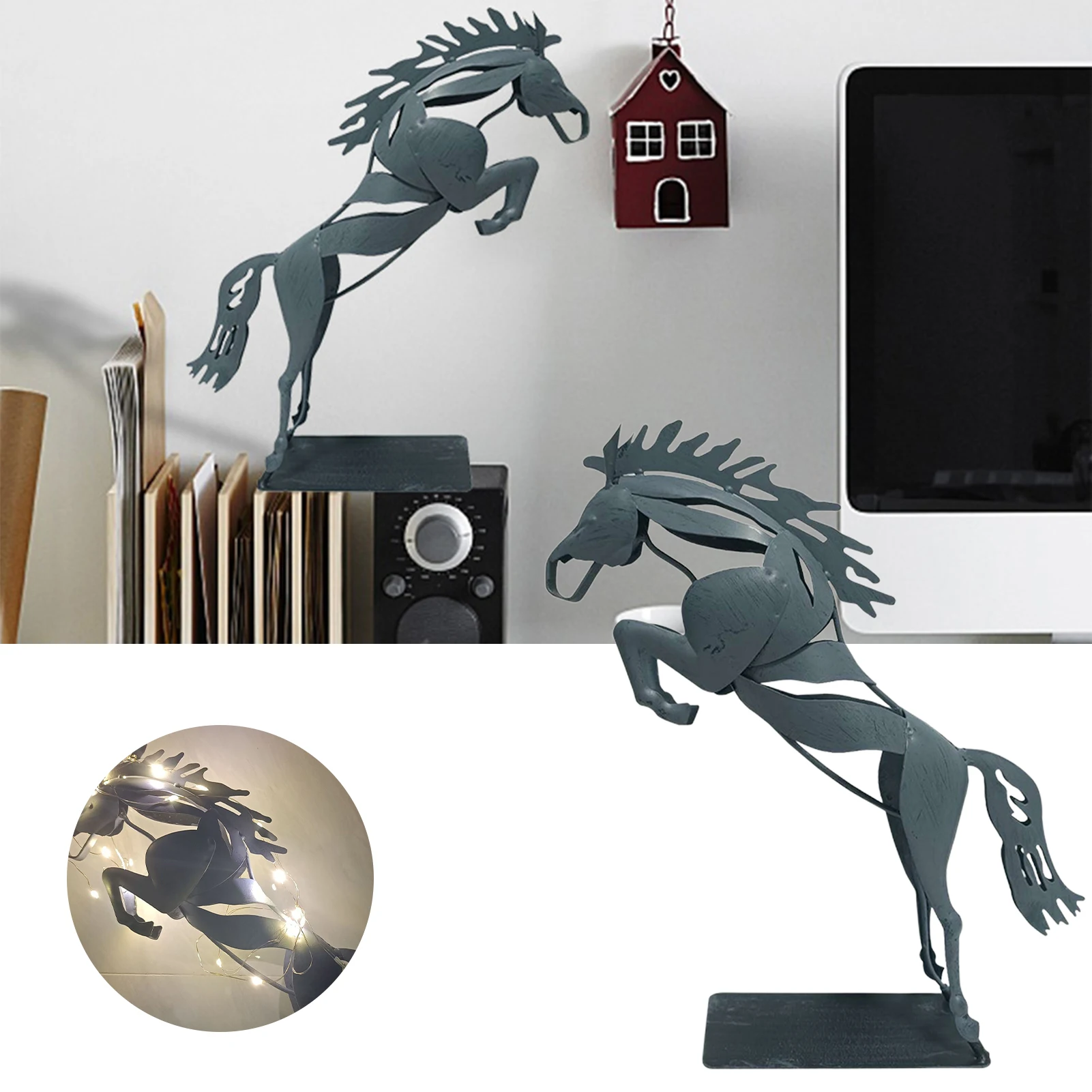 

Running Horse Sculpture Ornaments Handmade Life-like Horse Standing Statue Desk Decorations