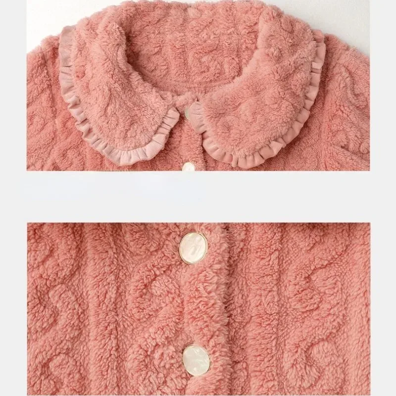Winter New Female Pajamas Women Coral Fleece Warm Thickened Nightclothes Two Pieces Cartoon Flannel Outwear Casual Homewear Set