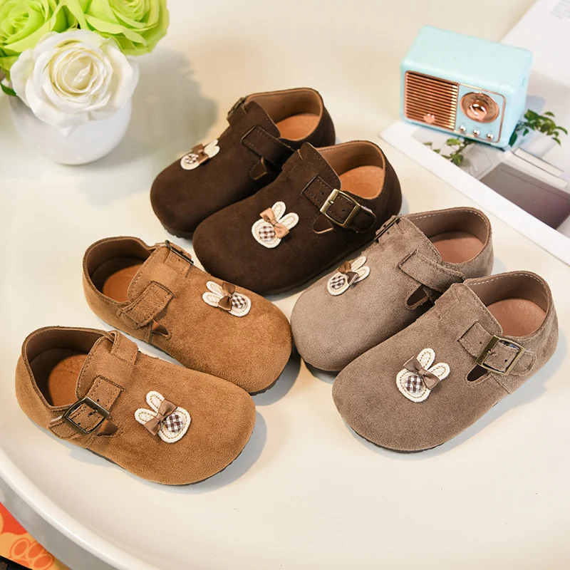 2026 아동용 레트로 가죽 신발 스타일 아동용 플랫 슈즈, 심플한 남녀 공용 캐주얼 신발, 라운드 토 버켄 신발