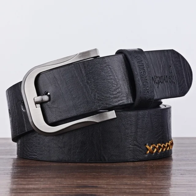 Korea New Leather Man Belt High Quality Buckle Jeans Cowskin Casual Business Cowboy Waistband Male Fashion Designer Belt for Men black