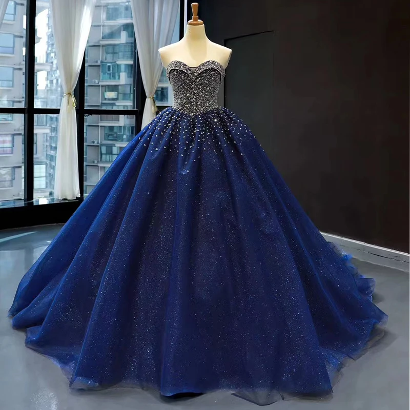 Classic Evening Dresses Organza Ball Gown O-Neck Long Sleeves Wedding Guest Dress 2022 Pleat Sequined RSM66818 Vestidos De Noite 3