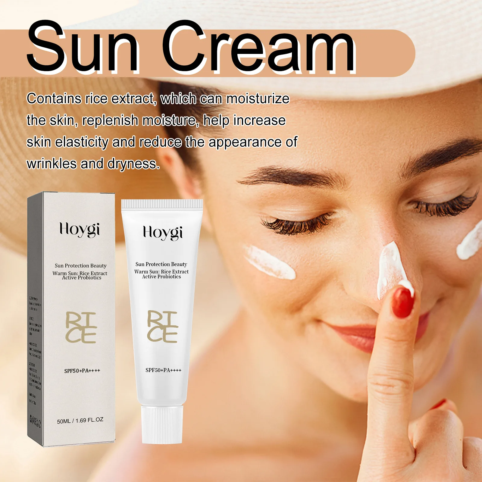 Rice Probiotic Sunscreen SPF50+ Sunblock Oil Control High Sun Protection Brightening Moisturizing Facial Body Sunscreen Cream