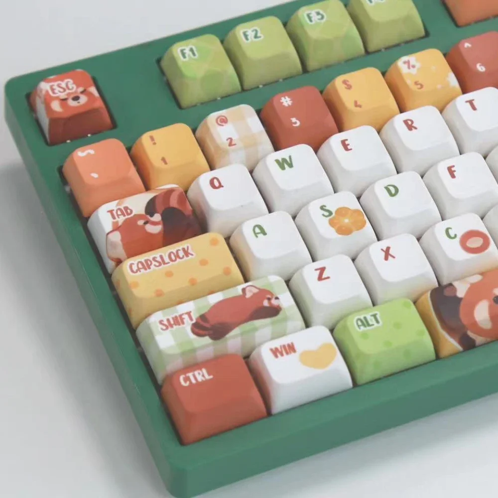 Pbt Red Panda Puff Keycap Teclado Mecânico Pbt Personalizado Faça Você Mesmo Desenhos Animados Bonito Xda Sublimação 104 Chaves - Imagem 3