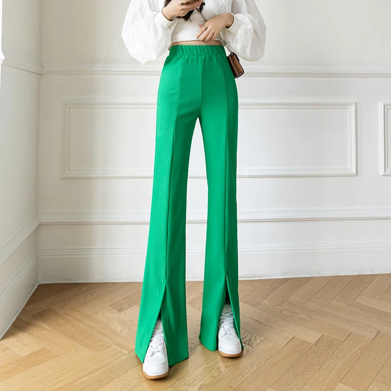Women Bell Bottom Flare Long Pants Lady Split Boot Cuts Trousers Korea Chic Fashion Floor Length Oversize Spring Summer Pants