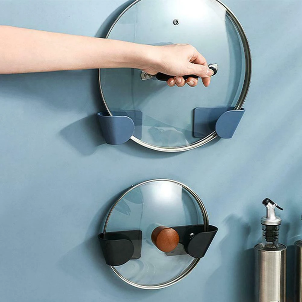 2Pcs/Set Pot Lid Holder Kitchen Storage Rack Self Adhesive Wall Mounted