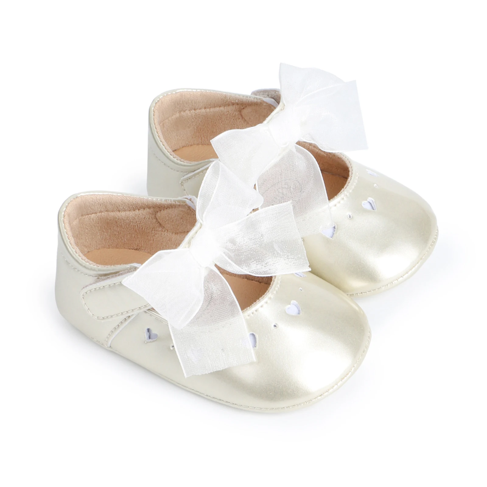 PU Leather Baby Girls Shoes Princess Mary Jane Flats First Walkers Cute Heart Cutout Dress Shoes Non-Slip Newborn Crib