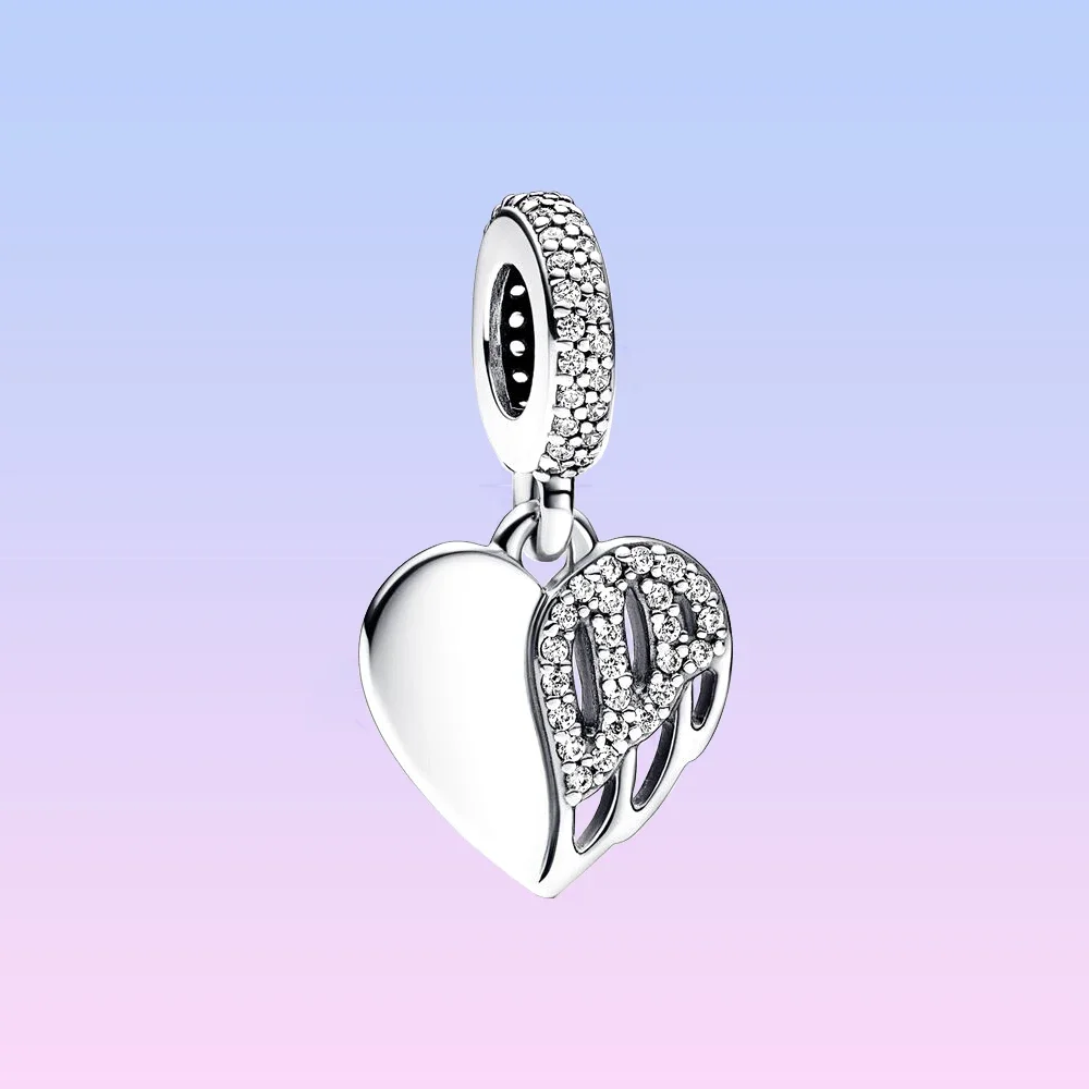 

New Pandora Heart and Angel Charm Pendant 925 Sterling Silver fit Original Bracelet DIY for Women Birthday Mother's Day Gift