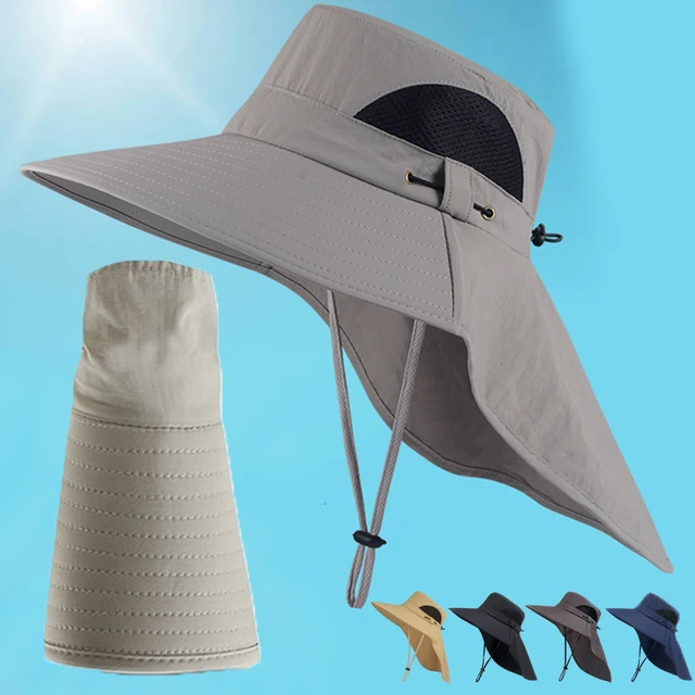 Summer Sun Hat Men Women Cotton Boonie Hat with Neck Flap Outdoor UV Protection Large Wide Brim Hiking Fishing Safari Bucket Hat 1