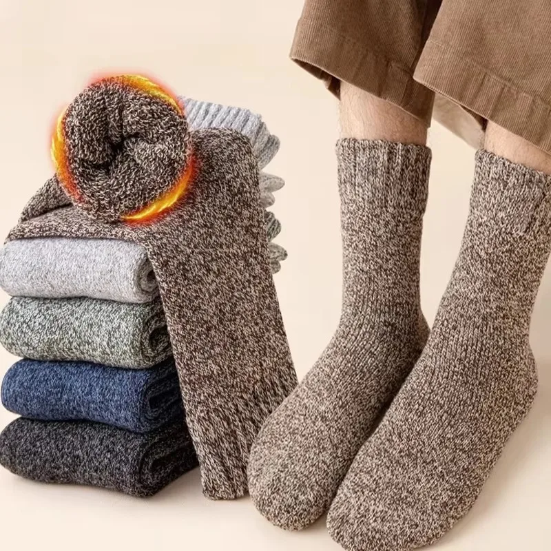 Men Socks 1/5pairs Winter Merino Wool Super Thick Warm Harajuku Retro Snow Casual Antifreeze Cashmere