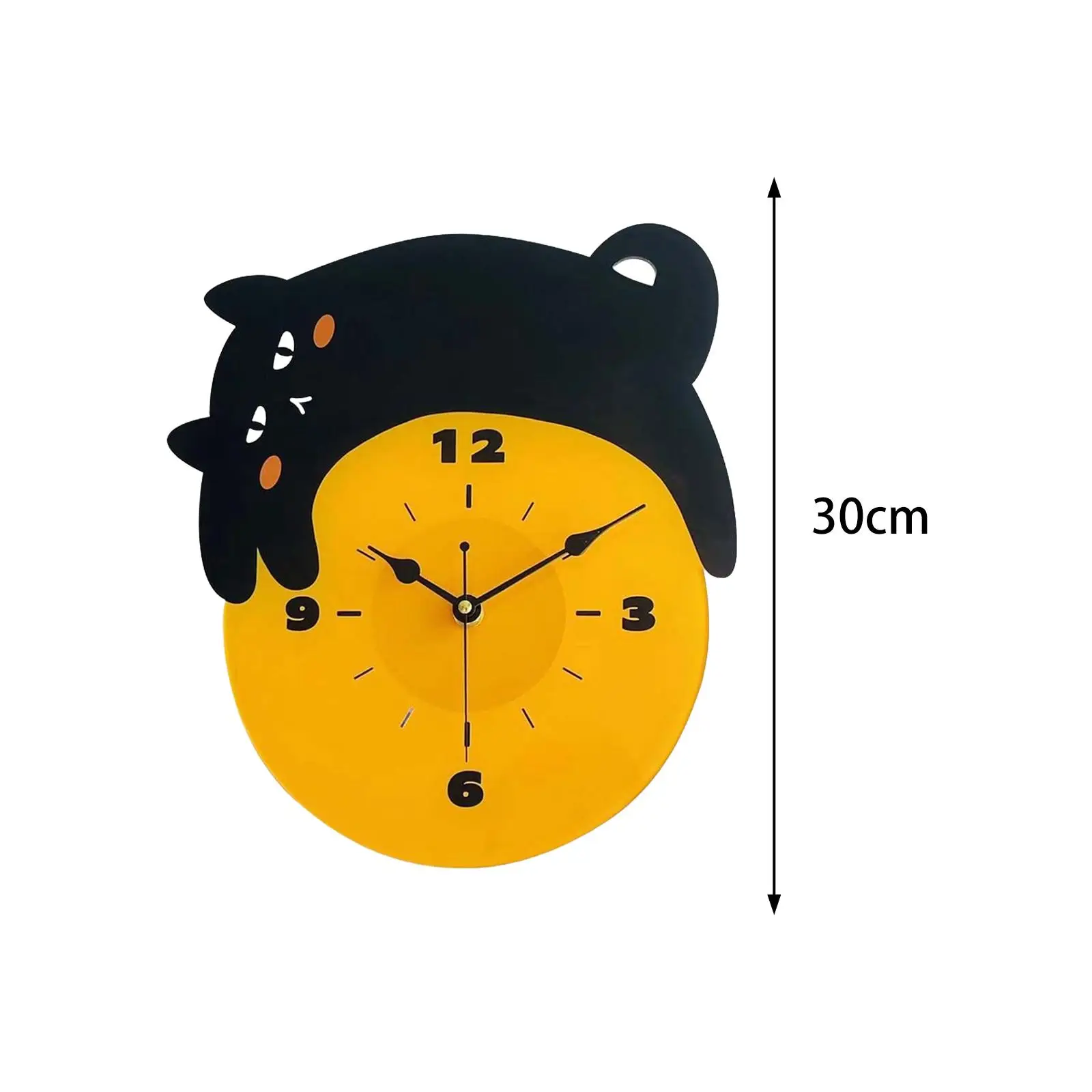 Cat Wall Clock Cute Black Arabic Numbers Housewarming Non Ticking Analog Clock for Bathroom Home Dining Room Kitchen School
