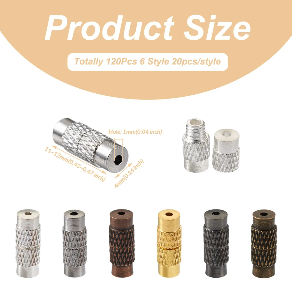 120Sets Connector Brass Screw Clasps Copper Barrel Cord End Caps For DIY Bracelet Necklace Jewelry Making Components 11~12x4mm