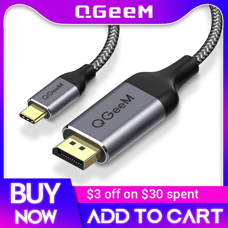 QGeeM USB Type C 3.1 Displayport Cable for MacBook Samsung S8 Huawei Mate 10 Display Port to USB-C Thunderbolt Adapter