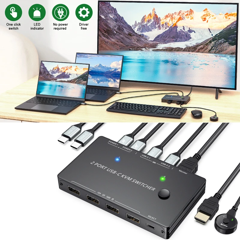 

Usb-хаб 2-port USB-C to HDMI KVM switch Control 2 PCs on 1 Monitor игровой коммутатор Plug and Play 4k @ 60Hz HDMI2.0 2 In 1 out HDCP2.2