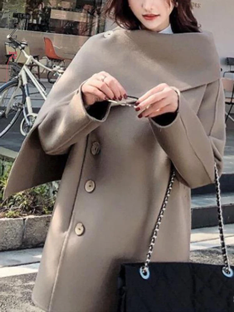 

LANMREM 2024 Spring Winter Double-sided Wool Blend Coat Women's Scarf Collar Short Style Woolen Coats Fashion Streetwear 2R7420