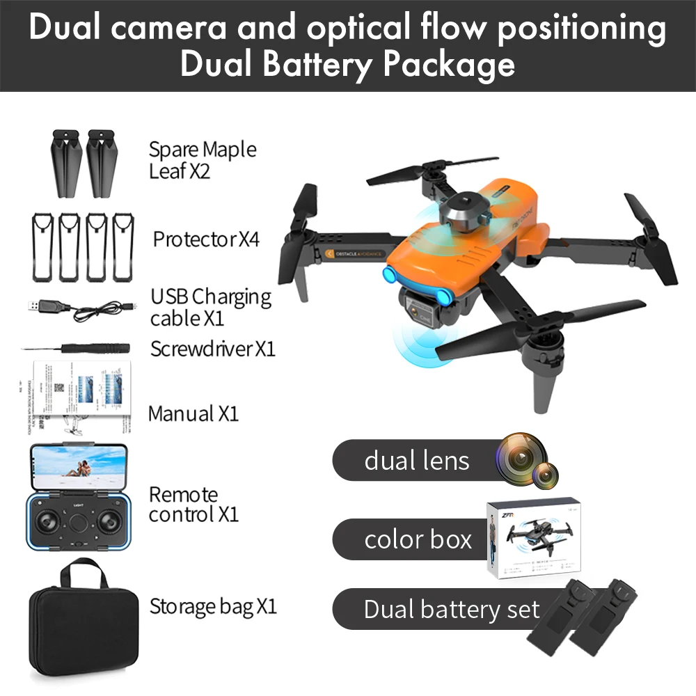 F187 RC Drone Optical Flow Obstacle Avoidance WiFi FPV 8K Dual HD Camera Height Maintaining LED Lights RC Quadcopter