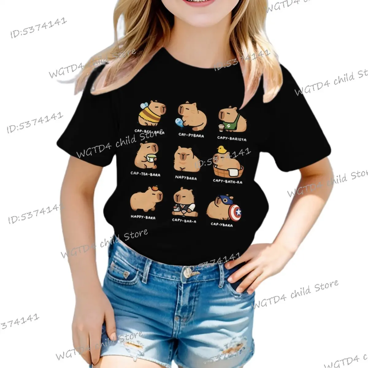 Funny Capybara Cartoon Print T Shirt for Girls Boys