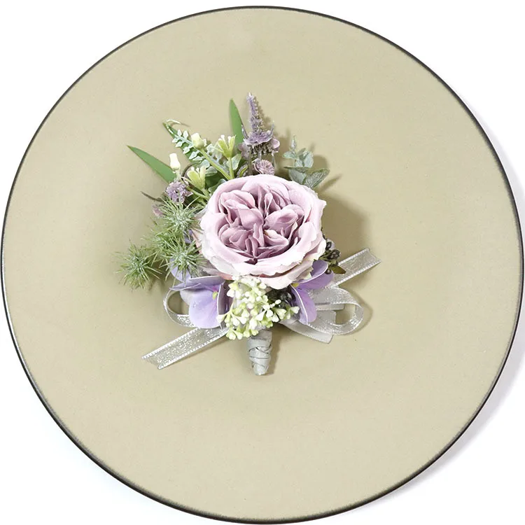 MOLUO 2 Pezzi Avorio Sposo Fiore all'occhiello Spille Accessori da Sposa Bracciale da Polso Corpetto Spilla Fiori Rose di Seta Artificiale asola