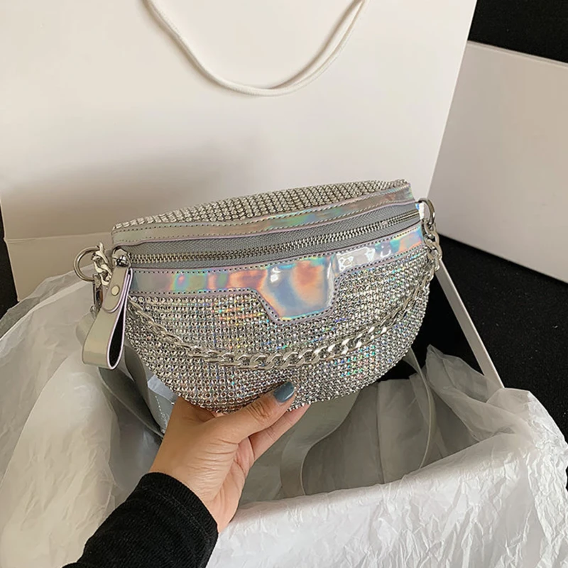 

Women Fanny Pack Diamond Waist Belt Bag Luxury Designer Shoulder Bags For Women Fashion Handbag Chain Chest Pack Crossbody Bags