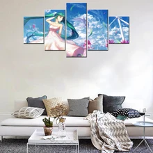 

Canvas Art Wall Pictures Frame Home Decor Living Room 5 Pieces HD Printed Anime Cartoon Hatsune Mik Girl Painting Modern Posters