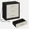 24" Night Stands Set of 2, Black Nightstand with Charging Station, Large 3 Drawers Nightstand, Tall Mid Century Modern Nightsta 2