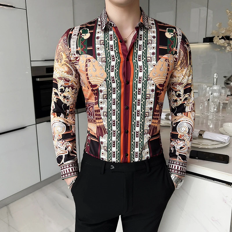 Camisa con estampado de lujo para hombre, camisas informales de manga larga Vintage, para fiesta Social, ropa de calle, talla grande, M 6XL, 2022| - AliExpress
