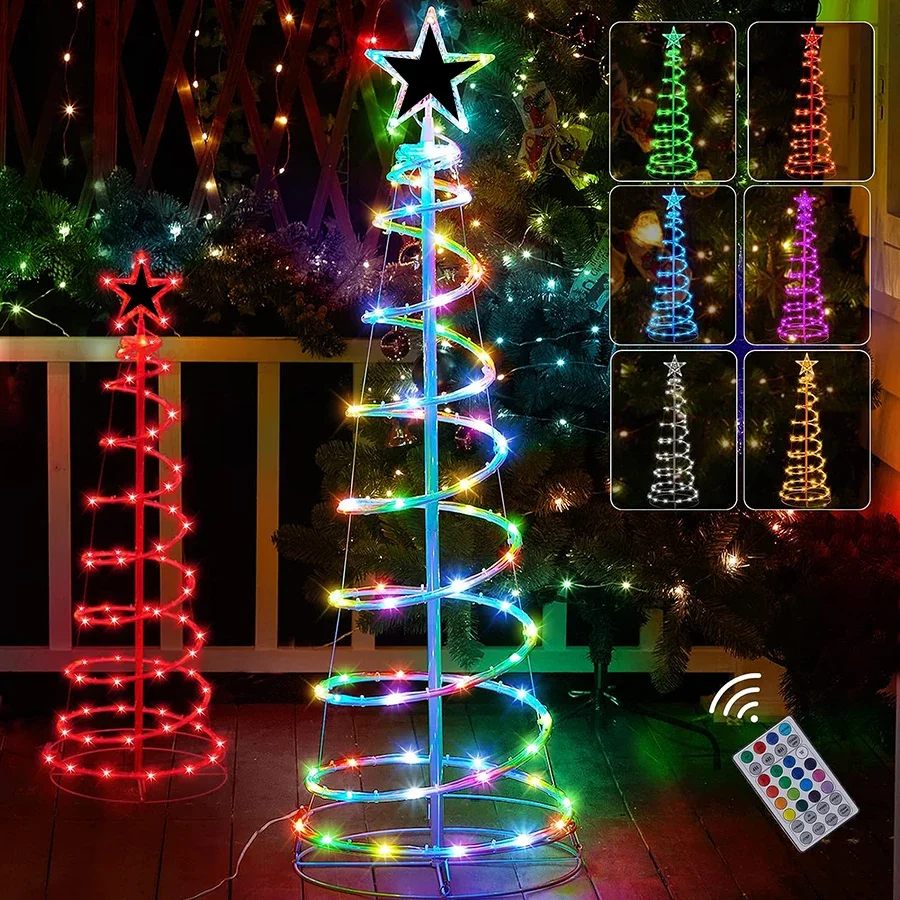 

1.5/1.8M 16 Color RGB Spiral Christmas Tree Outdoor Christmas Decoration LED Lighted Artificial Tree With Remote for Porch Decor