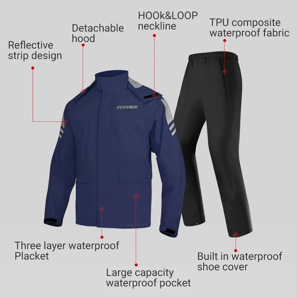 Motorcycle Raincoat Motorcycle Rain Pants Set For Outdoor Cycling Full Body Rainproof And Reflective With Invisible Shoe Covers