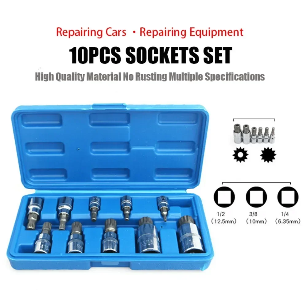 

10Pcs XZN 12 Point Triple Square Spline Bit Socket Set Tamper Proof with Case High Quality Automotive Tool Kit for Hand Use Work