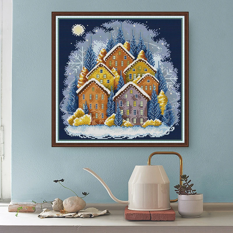 Cross Stitch Kit Joy Sunday Cross Stitch Winter Colorful House Needlework Sets Cotton Canvas Home Decoration 14CT 11CT DIY Embroidery Scenery Kit