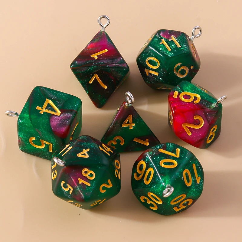 Leslie 7-teiliges Set Bunte Acryl-Würfel-Anhänger, Spierelemente, Mehrseitige Digitale Würfel-Charms, Tragbare Spielzeuge für DND RPG TRPG Spiele – Detail 13