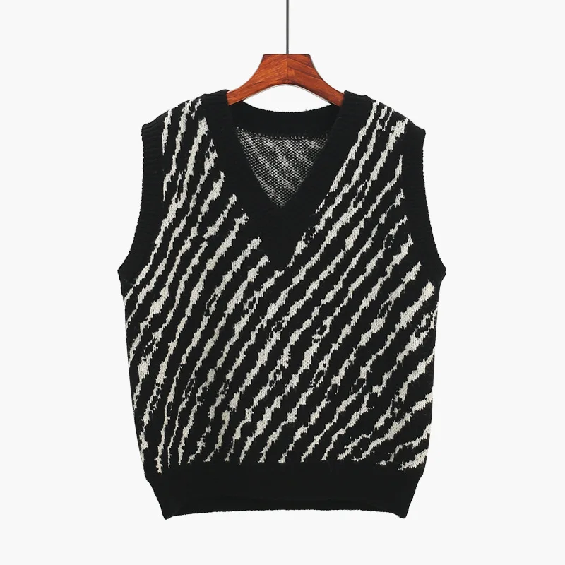 New Women's Elegant V-Neck Knitted Vest Fashion Twill Striped Women's Office Sleeveless Versatile Top