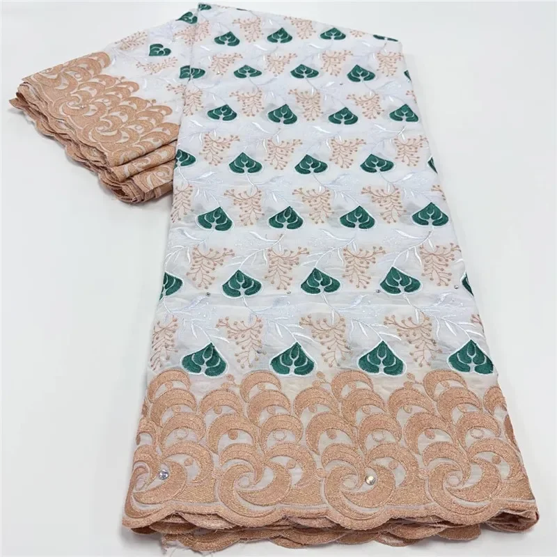 

5 yard Swiss voile lace fabric heavy beaded embroidery African High Qualit 100% cotton With diamonds popular Dubai style 9L10171