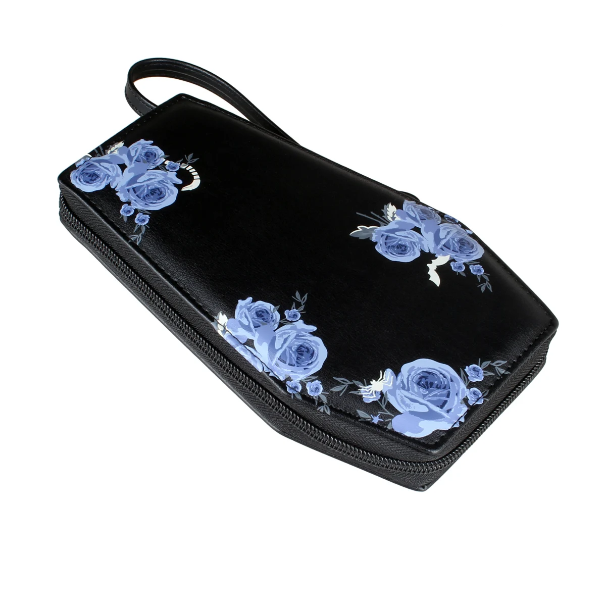 Halloween Gift, High Quality Coffin Shaped Zipper Wallet, Bat Spider Snake Rose Printed Personalized Card Clip Wallet