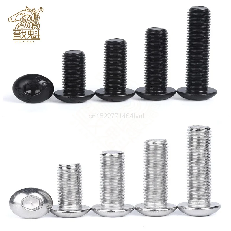 10/50pcs M2 M2.5 M3 M4 M5 M6 304 A2-70 Stainless Steel Black grade 10.9 ISO7380 Hexagon Hex Socket Head Button Allen Bolt Screw