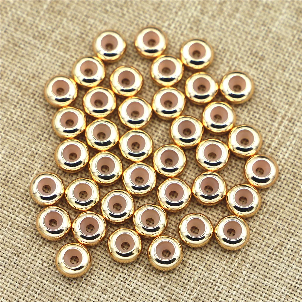 50pcs Gold Stainless Steel Round Beads Silicone Rubber Smooth Spacer Stopper Beads Fit Bracelet Bangle DIY Jewelry Bead Charm