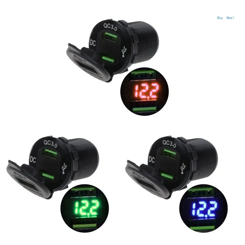 

12/24V 18W Dual for QC USB Outlet with Digital Voltmeter for Truck Motorcycl